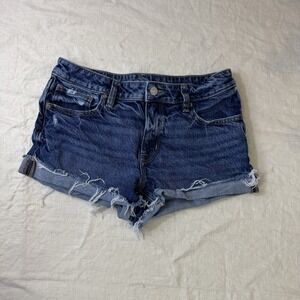Y2K American Eagle Low Rise Cutoff Shorts Size 2 Micro Mini Distressed Denim